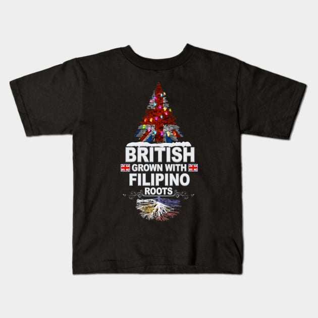 British Grown With Filipino Roots - Gift for Filipino With Roots From Philippines Kids T-Shirt by Country Flags